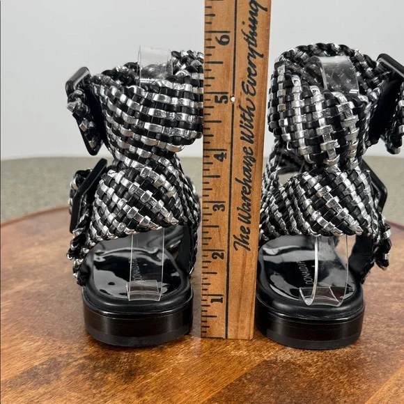 Donald J Pliner Sandals Wm 7.5 M Stylish Black Silver Braided Leather Gladiator - Picture 5 of 11